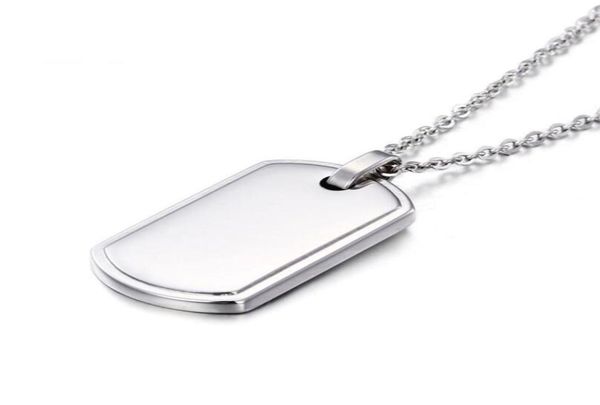 

316l stainless steel dog tag necklace pendant military card american soldier identity tag shield charm for boy mens chain 24 inch9442792, Silver