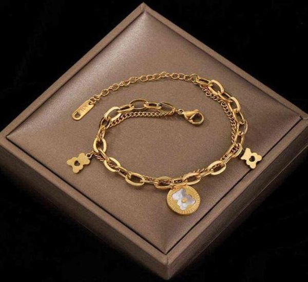 

bangle 2021 stainless steel double layer thick straps love bear bracelet ornament womens rose gold jewelry275w drop delivery jewel2400352, Black
