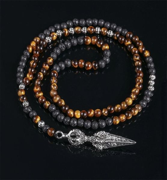 

natural stone necklace men retro lava bead long tiger eye skullviking pendants necklaces fashion jewelry kolye hand made 2010147630738, Silver