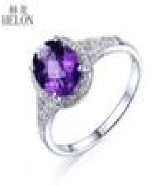 

helon solid 14k white gold certified oval cut amethyst diamonds ring for women engagement trendy fine jewelry ring1564068, Golden;silver