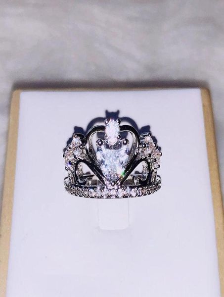 

wedding rings heartshaped crown zircon ring elegant temperament ladies jewelry romantic birthday giftwedding95471941908117, Slivery;golden