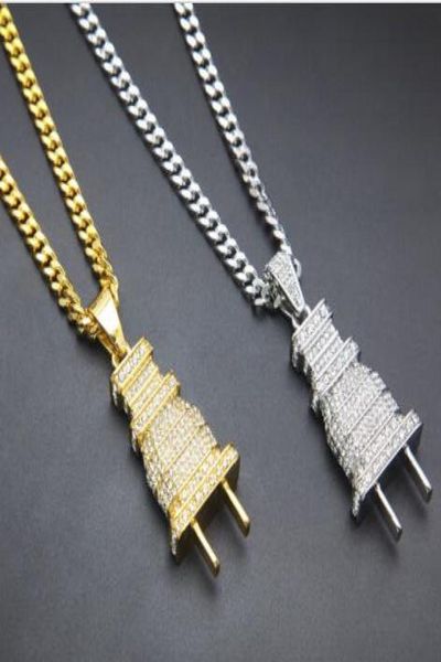 

fully iced out diamond plug goldsilver chain necklace jewellery hip hop rapper7034004, Silver