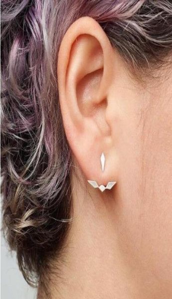 

womens anchor shape ear jacket polished silvergold tone back ear cuffs stud earring stud earrings front and back earbob8637435, Golden;silver