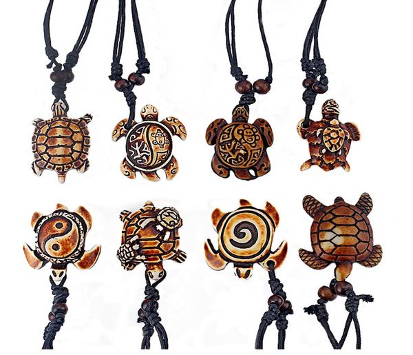 

8pcs mixed styles ethnic tribal faux yak bone sea turtle pendants necklace adjustable1951939, Silver