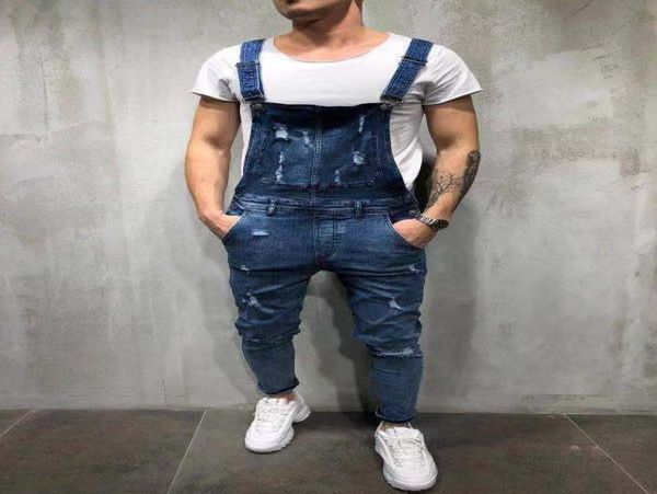 

men ripped denim jumpsuit overalls jean casual suspenders pants men fashion hip hop jumpsuit jean bib pant streetwear6038846, Blue