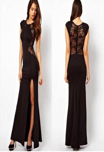 

vintage robes dress lace split long dresses black lace dress anklelength women open back bodycon dresses2478531, White;black