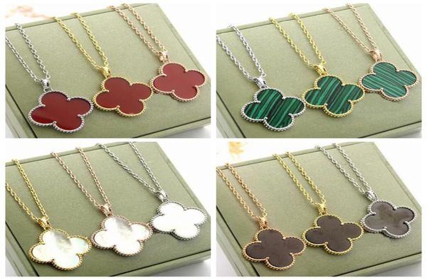 

fashion lady brass big single motifs onyx mother of pearl malachite carnelian four leaf flowers 18k gold long necklaces 25cm pend9776009, Silver