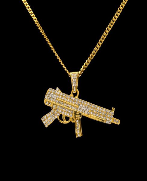 

mens 18k gold silver plated iced cz hiphop z84 submachine gun pendant necklace 3mm 24quot long cuban chain necklace fashion je1586292