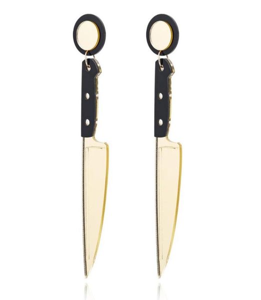 

stud punk fashion knife earring cool hip hop acrylic long earrings shape geometric ear studs8895988, Golden;silver