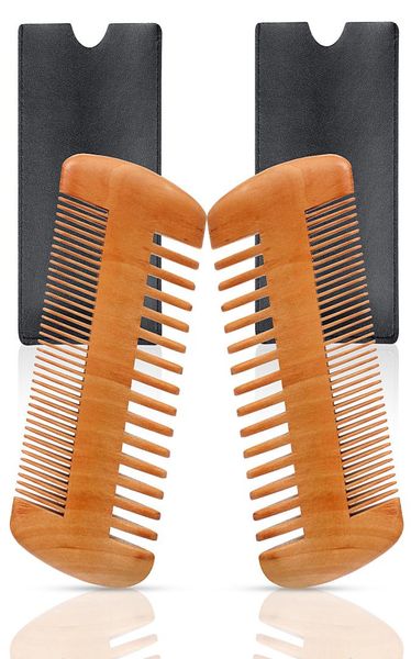 

wooden beard comb 2 packs set natural peach wood moustache grooming comb with leather case antistatic double sided pocket comb fo2753122, Silver