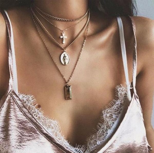 

cute bohemia gold color cross layered necklace jesus virgin mary chain pendant necklace easter day039s gift for women jewelry n1440295, Silver