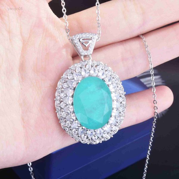 

pendant necklaces brazil luxury paraiba tourmaline vintage necklace lake blue paraiba egg-shaped large lab diamond sweater necklace chokers, Silver