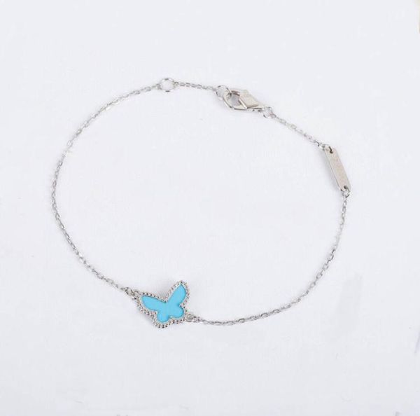 

s925 silver charm pendant bracelet with blue butterfly shape in two colors plated and rhombus clasp for women wedding jewelry gift1761638, Golden;silver