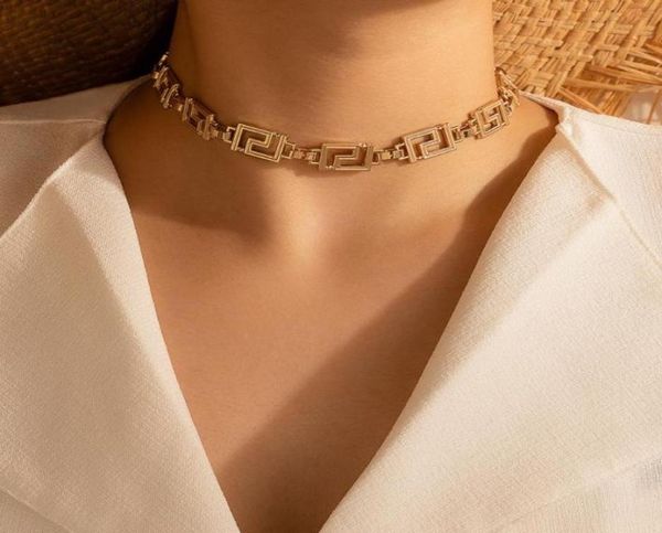 

chokers 2021 fashion punk maze great wall pattern short choker for women vintage singlelayer necklace exaggerated jewelry3122340, Golden;silver