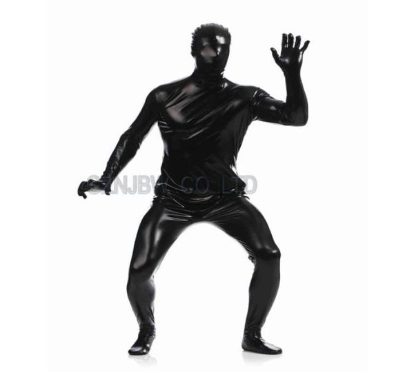 

wholemens faux leather metallic black bright full skin zentai cosplay costume halloween suit bodysuit unitard leotard4487814