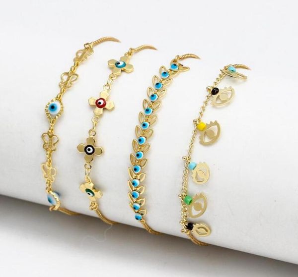 

gold evil blue eye bracelets lucky turkish eyes charm bracelet for women girls beach jewelry party gift 10 styles whole7548592, Golden;silver