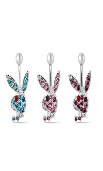 

luxury designer brand navel bell button rings hypoallergenic piercing rabbit bunny belly ring play boy dangle available5616614, Silver
