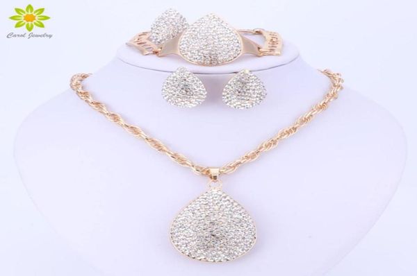 

gold color water drop pendant jewelry crystal fashion dubai costume big jewelry set nigerian wedding african beads jewelry set46548550030, Slivery;golden