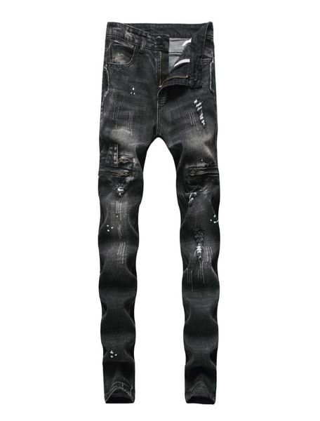 

ripped men jeans size 2842 fashion black men skinny distressed denim jeans with holes destroyed brand designer jean pants j1807085823185, Blue