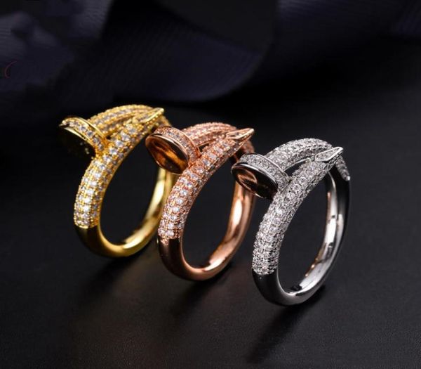 

crossborder style jewelry plated with new 18k gold nail ring female full diamond luxury custom ring size 6 7 8 95592761, Golden;silver