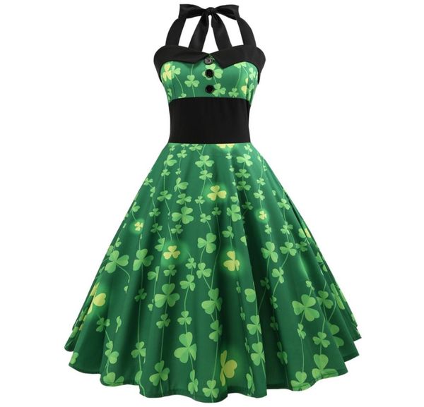 

clover floral vintage dress 2018 women halter pin up summer dress audrey hepburn 50s 60s rockabilly retro swing party drs1713173, Black;gray