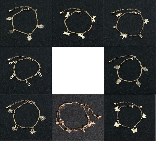 

8 designs metal alloy beads anklets bracelet chain gold color tone fashion beach barefoot sandal foot jewelry5071287, Red;blue