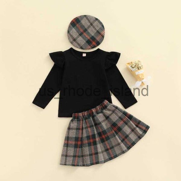 

clothing sets clothing sets girls clothes set kids suit children solid long sleeve plaid print skirt caps fashion setsclothing x0712, White