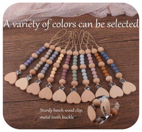 

baby pacifier chain heart wood clips dummy pacifiers clip silicone beads nursing teething gift for newborn3135716