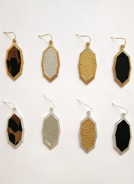 

designer leopard earrings for women hexagon prism charms pu leather dangle earring boutique jewelry christmas gifts6232015, Golden