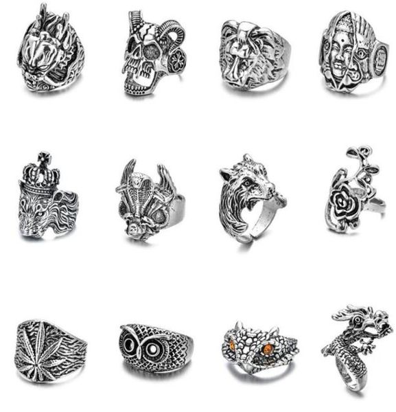 

wholesale lot style vintage skull skeleton jewelry rings punk mixed style rings for man women2574770, Silver
