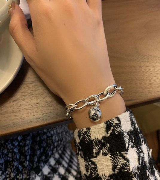 

charm bracelets 925 sterling silver retro bell bracelet antique style make old temperament thick chain friendship6698726, Golden;silver