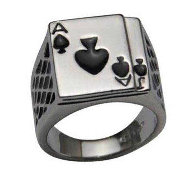 

men039s jewelry chunky black enamel spades cool poker ring for men4513318, Silver