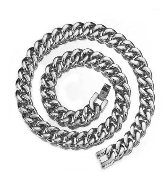 

chains 15mm yellow gold filled stainless steel miami chain curb cuban link mens necklace male party jewelry christmas gift11204907, Silver