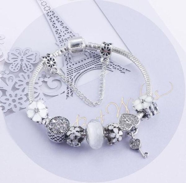 

charm bracelet 925 silver chain heart charm bead pendant for gift with box diy jewelry accessories6451627, Golden;silver