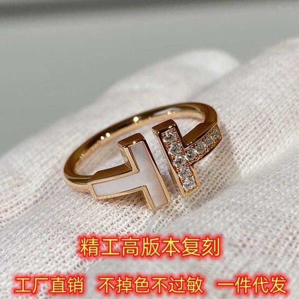

designer new seiko high edition reprint s925 sterling silver tiffay line double diamond fritillaria 18k rose gold open ring female