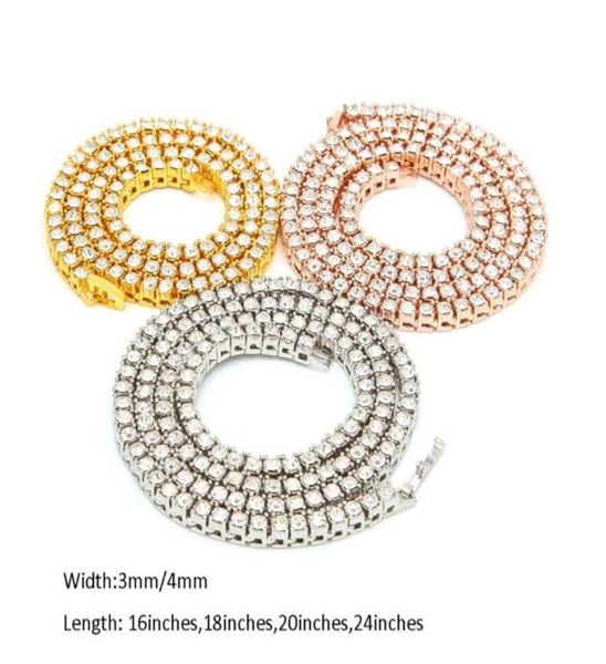 

men039s hip hop bling bling diamond iced out tennis chains 1 row 3mm 4mm necklaces luxury clastic silver gold color men chain n9920172, Black