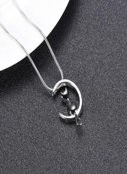

hh10504 i love you to the moon cat shape jewelry cremation jewelry pet ashes urns necklace memorial pendant for womenmen wholes3721207, Silver