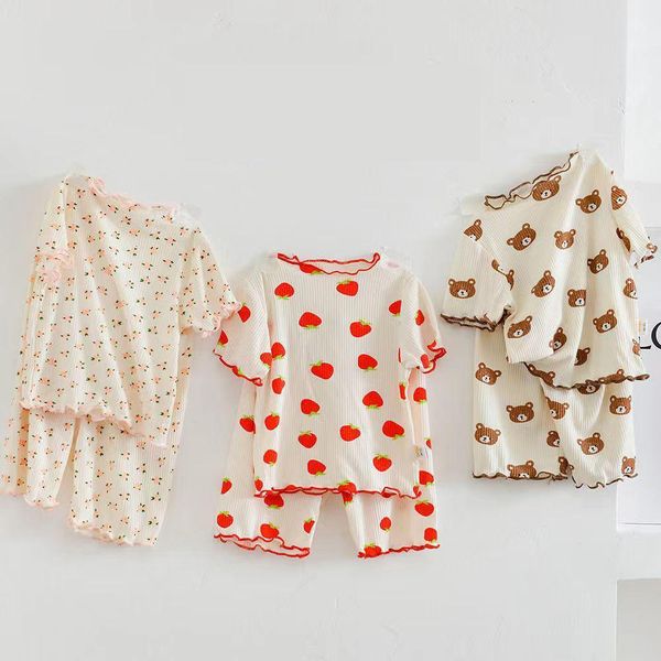 

clothing sets casual suits o-neck pullover short sleeve floral full print t-shirtshorts children's style cute cotton soft skin baby set, White