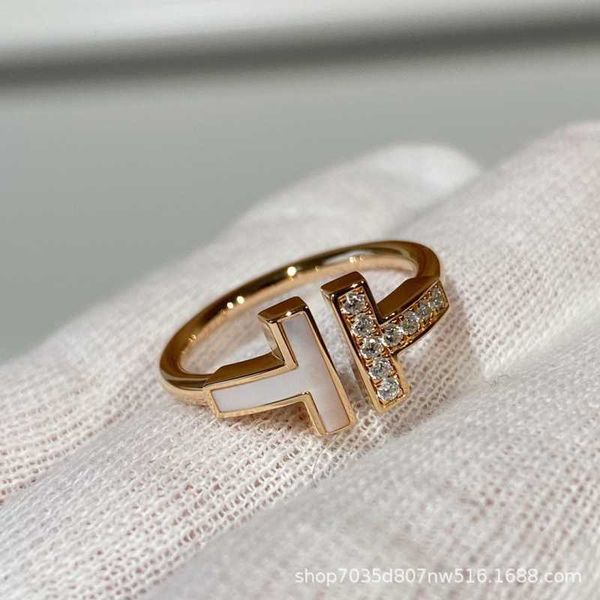 

original new v gold double t half diamond fritillaria ring cnc white 18k rose new couple, Silver