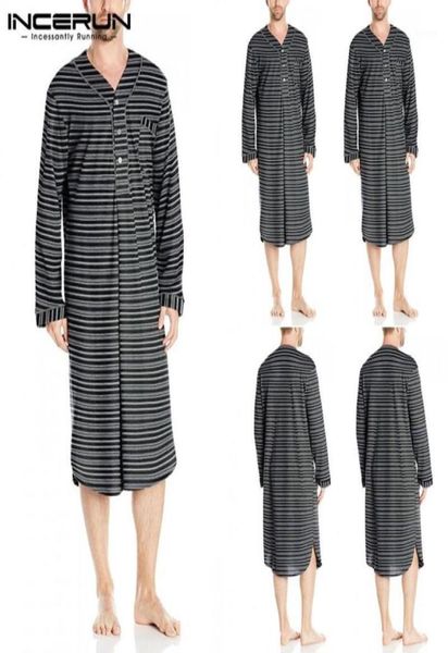 

men039s sleep robes striped long sleeve v neck homewear 2020 leisure nightgown comfy bathrobes pajamas mens kaftan incerun s5x2785713, Black;brown