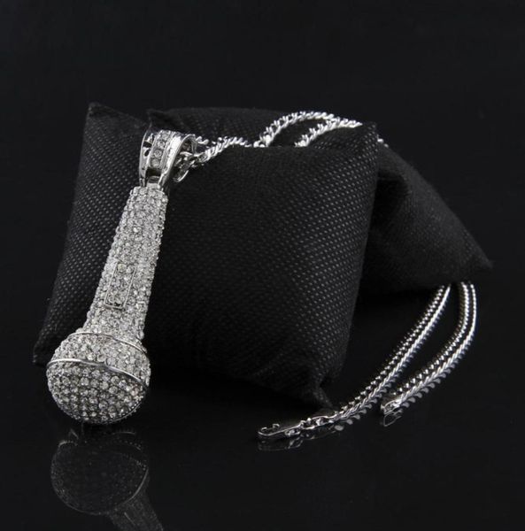 

mens iced out pendant necklace fashion microphone pendant hip hop necklace jewelry gold cuban chain necklace2894544, Silver