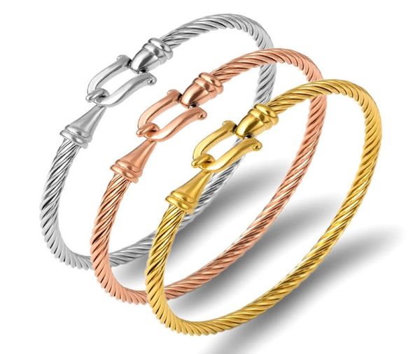 

fashion charm cuff bracelets bangles for women gold color stainless steel wire thin bangles ing rope bracelet statement jewel4275791, Black
