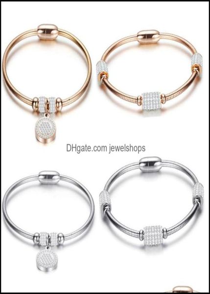 

bangle bracelets jewelry rose gold plated magnetic clasp stainless steel micro pave round charm bracelet drop delivery5212177, Black