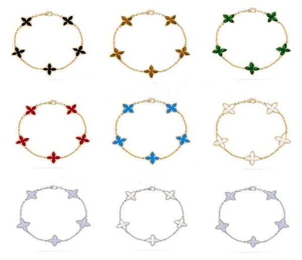 

luxury designer charm bracelets 4 four leaf elegant fashion brand 18k gold silver agate shell mother of pearl women girls birthday9748195, Golden;silver