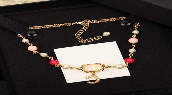 

luxury quality charm choker pendant necklace with pink and nature beads crystal have box stamp ps44374966280, Golden