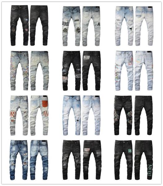 

mens designer jeans fashion denim pants for male skinny ripped destroyed stretch slim fit jean beam foot trousers2690670, Blue