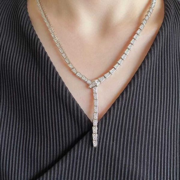 

minimal fashionable evening necklace with micro inlay of zircon short and fine version snake collar, Silver