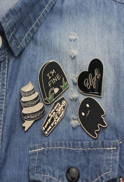 

halloween cartoon brooch pins punk ghost coffin skull funny creativity alloy enamel brooches for boys girls tombstone shirt lapel 8942581, Gray