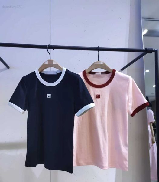 

2022 summer new line contrast edge round neck short sleeve t-shirt for women mbb2tee005, White