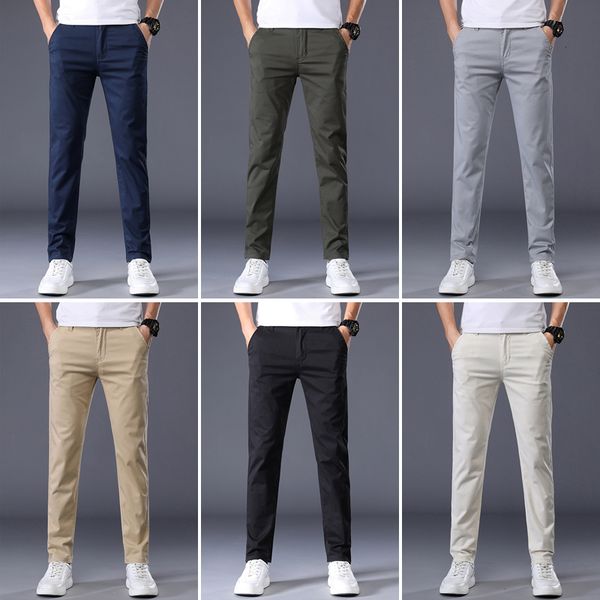 

men's pants 7 colors classic solid color summer thin casual business fashion stretch cotton slim brand trousers male 230711, Black